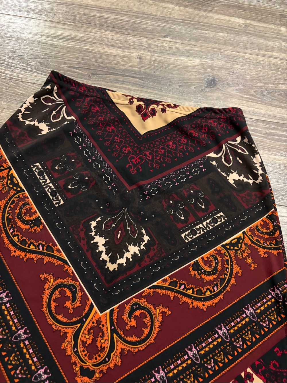 90s American Vintage Boho Paisley Scarf Print Mini Skirt (Multicolor) Size Large - Picture 6 of 8
